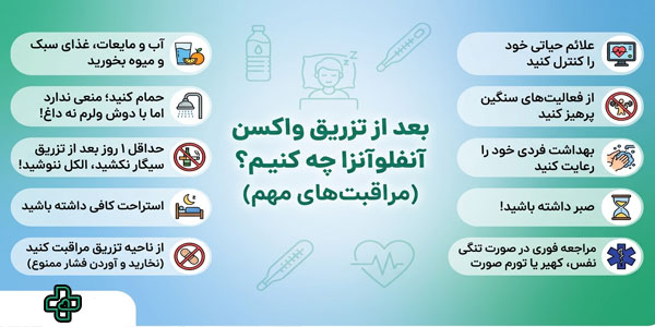 بعد از تزریق واکسن آنفلوآنزا چه کنیم؟ (11مورد از مراقبت های مهم)